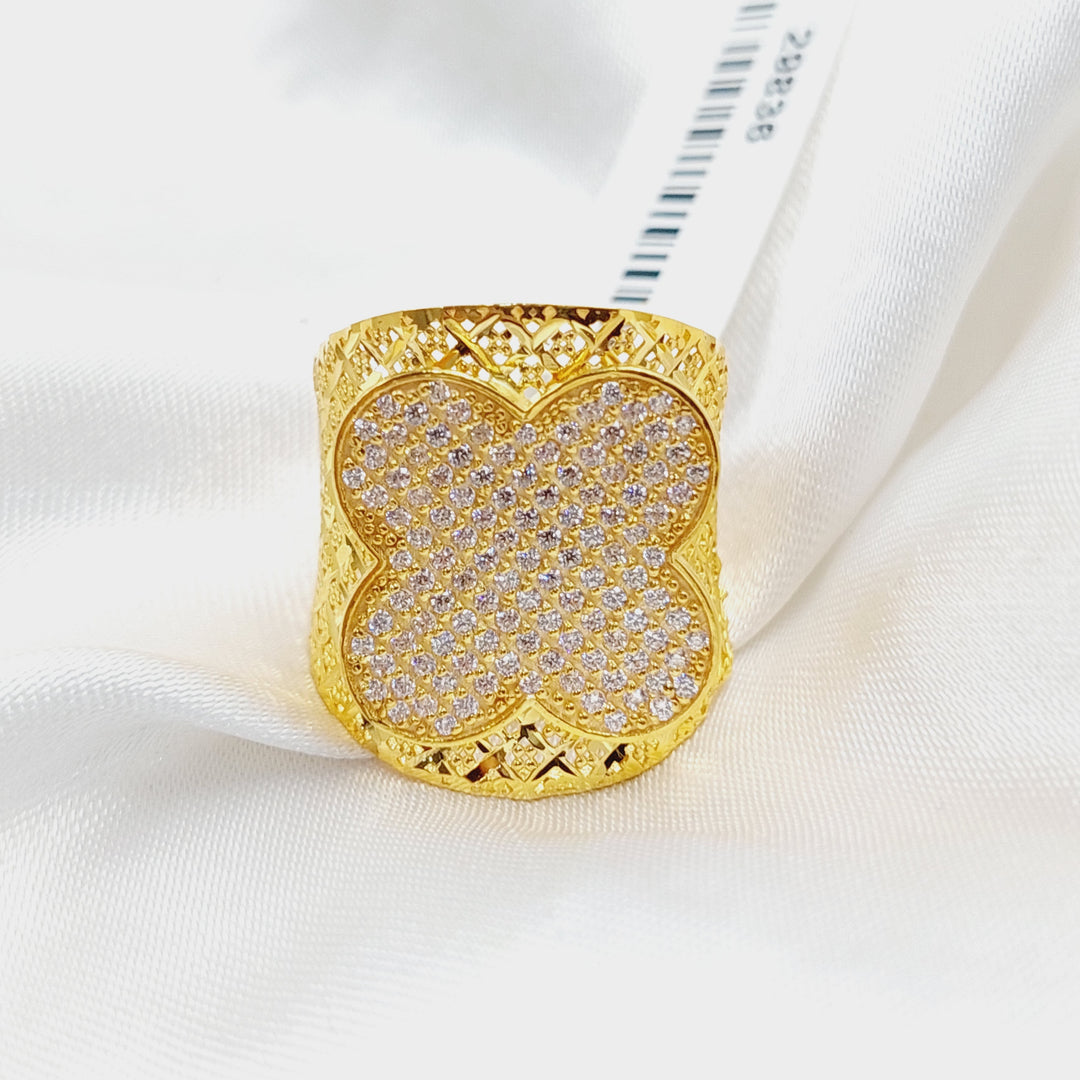 21K Gold Zircon Studded Clover Ring by Saeed Jewelry - Image 1