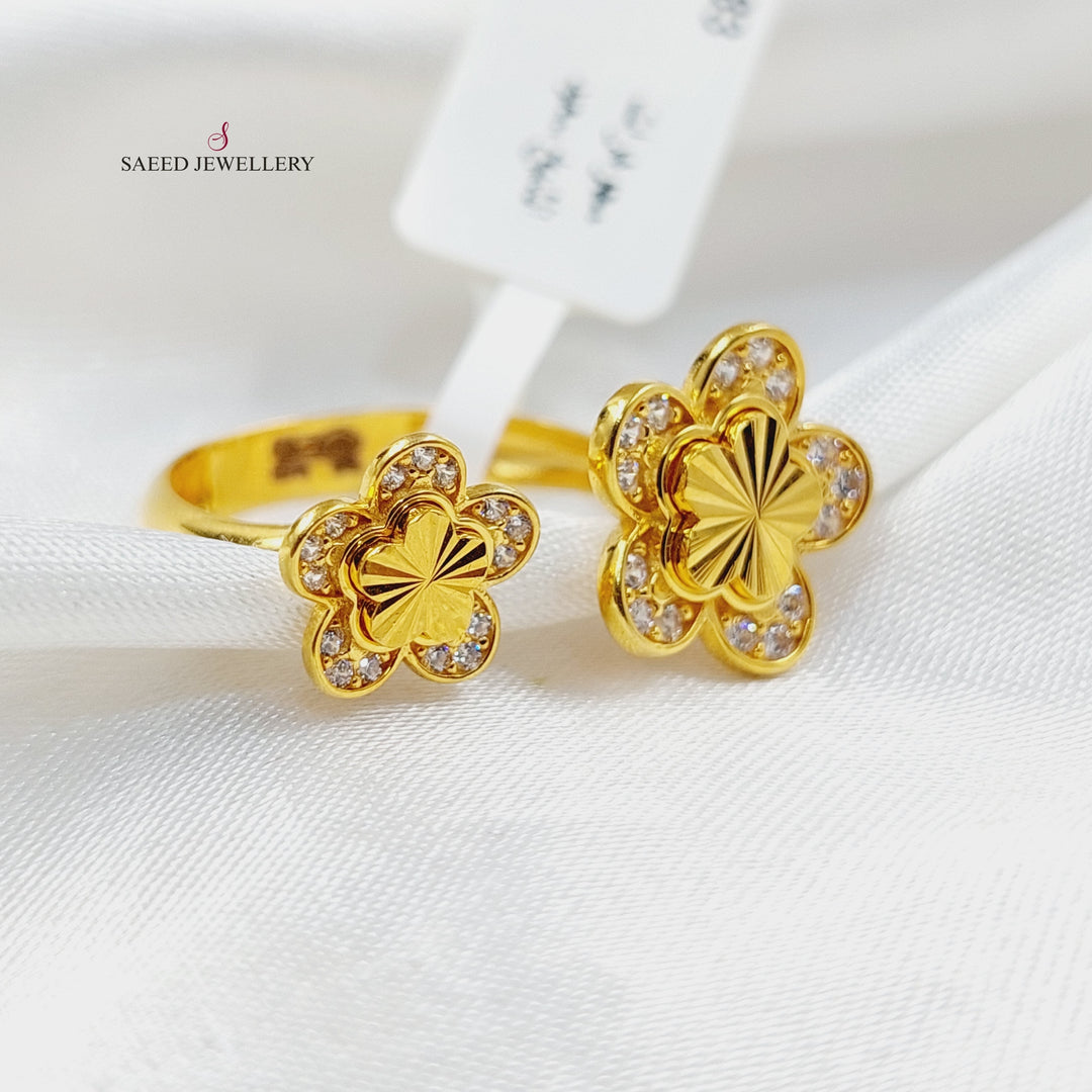 21K Gold Zircon Studded Clover Ring by Saeed Jewelry - Image 2