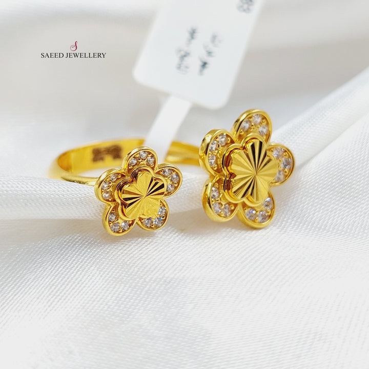 21K Gold Zircon Studded Clover Ring by Saeed Jewelry - Image 2