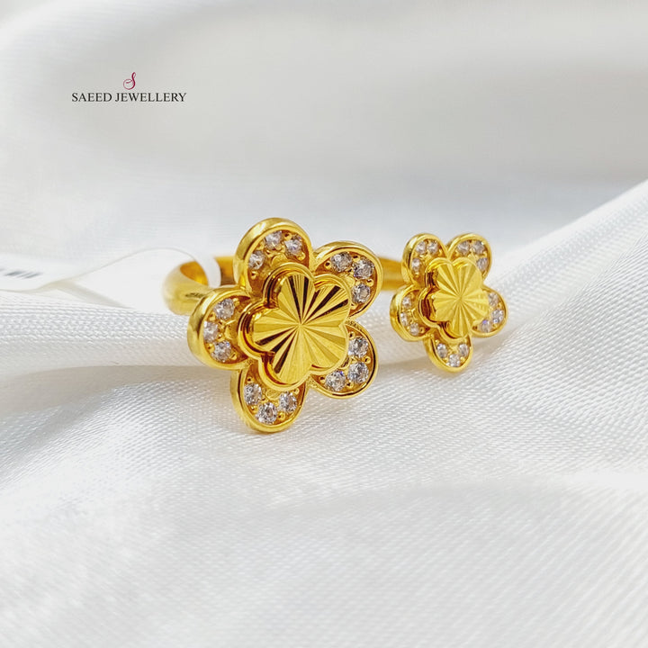 21K Gold Zircon Studded Clover Ring by Saeed Jewelry - Image 3