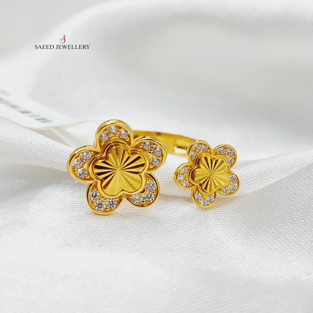 21K Gold Zircon Studded Clover Ring by Saeed Jewelry - Image 6