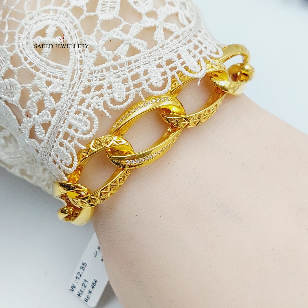 Zircon Studded Taft Bracelet  Made Of 21K Yellow Gold by Saeed Jewelry-28899