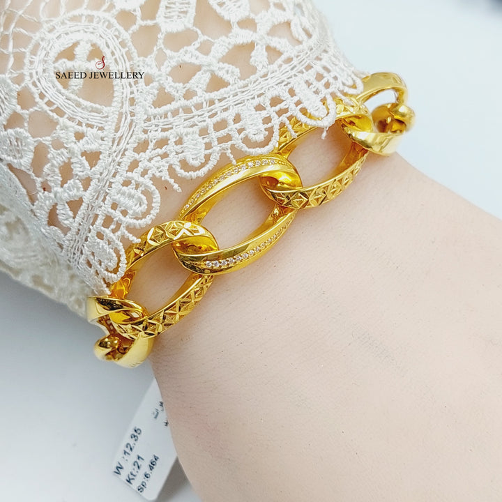 Zircon Studded Taft Bracelet  Made Of 21K Yellow Gold by Saeed Jewelry-28899