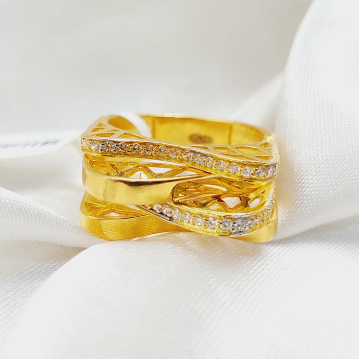 Zircon Studded Triangles Ring  Made Of 21K Yellow Gold by Saeed Jewelry-29839
