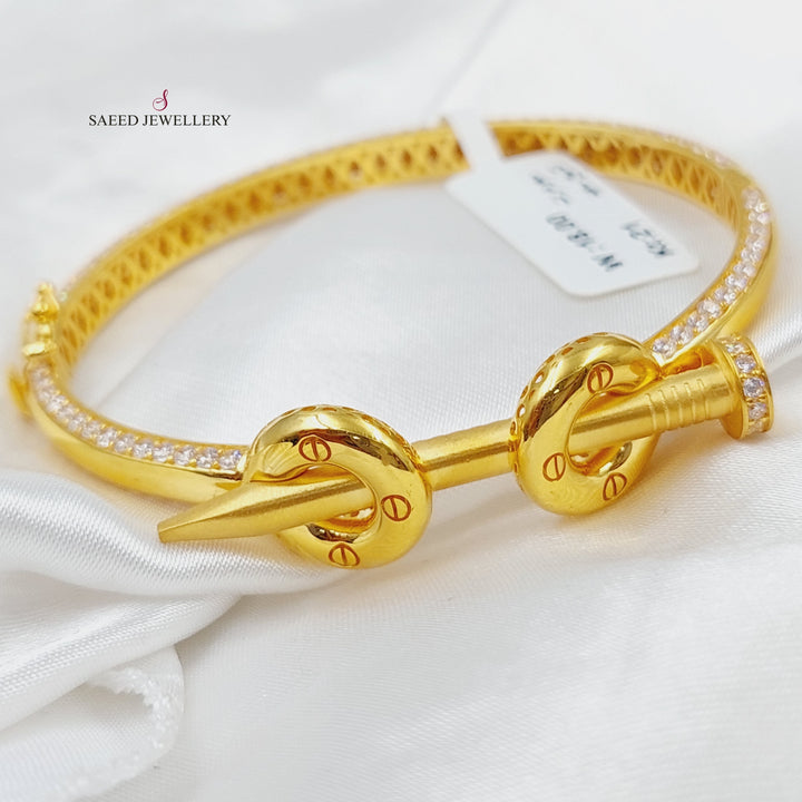 21K Gold Turkish Nail Bangle Bracelet by Saeed Jewelry - Image 3