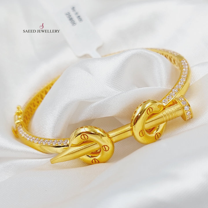 21K Gold Turkish Nail Bangle Bracelet by Saeed Jewelry - Image 4