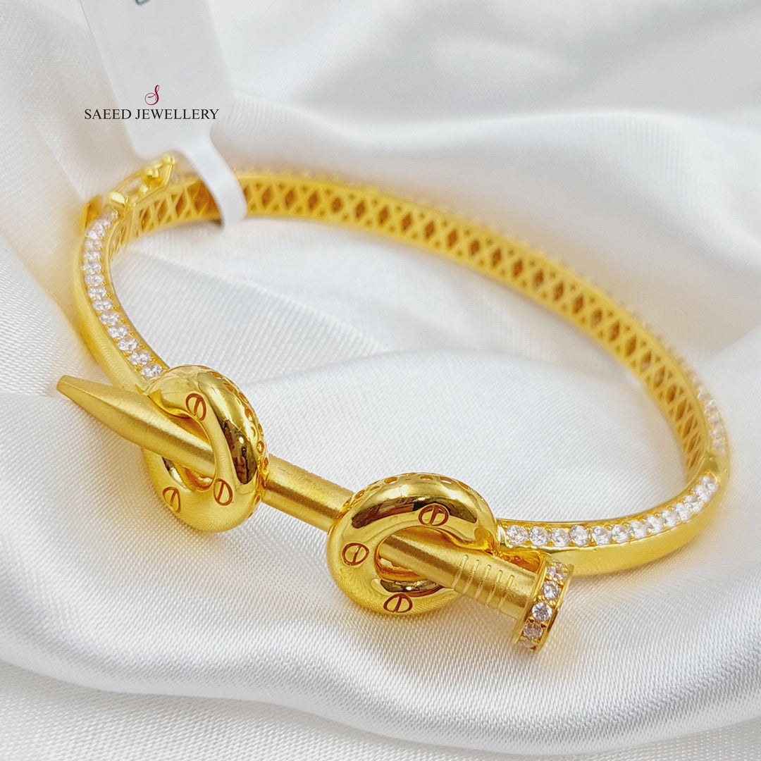 21K Gold Turkish Nail Bangle Bracelet by Saeed Jewelry - Image 5