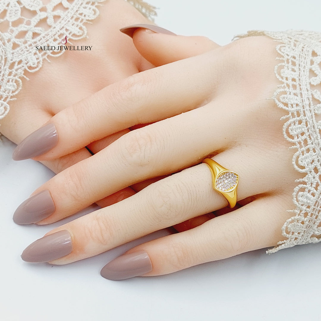 Zircon Studded Turkish Ring  Made of 21K Yellow Gold by Saeed Jewelry-31091