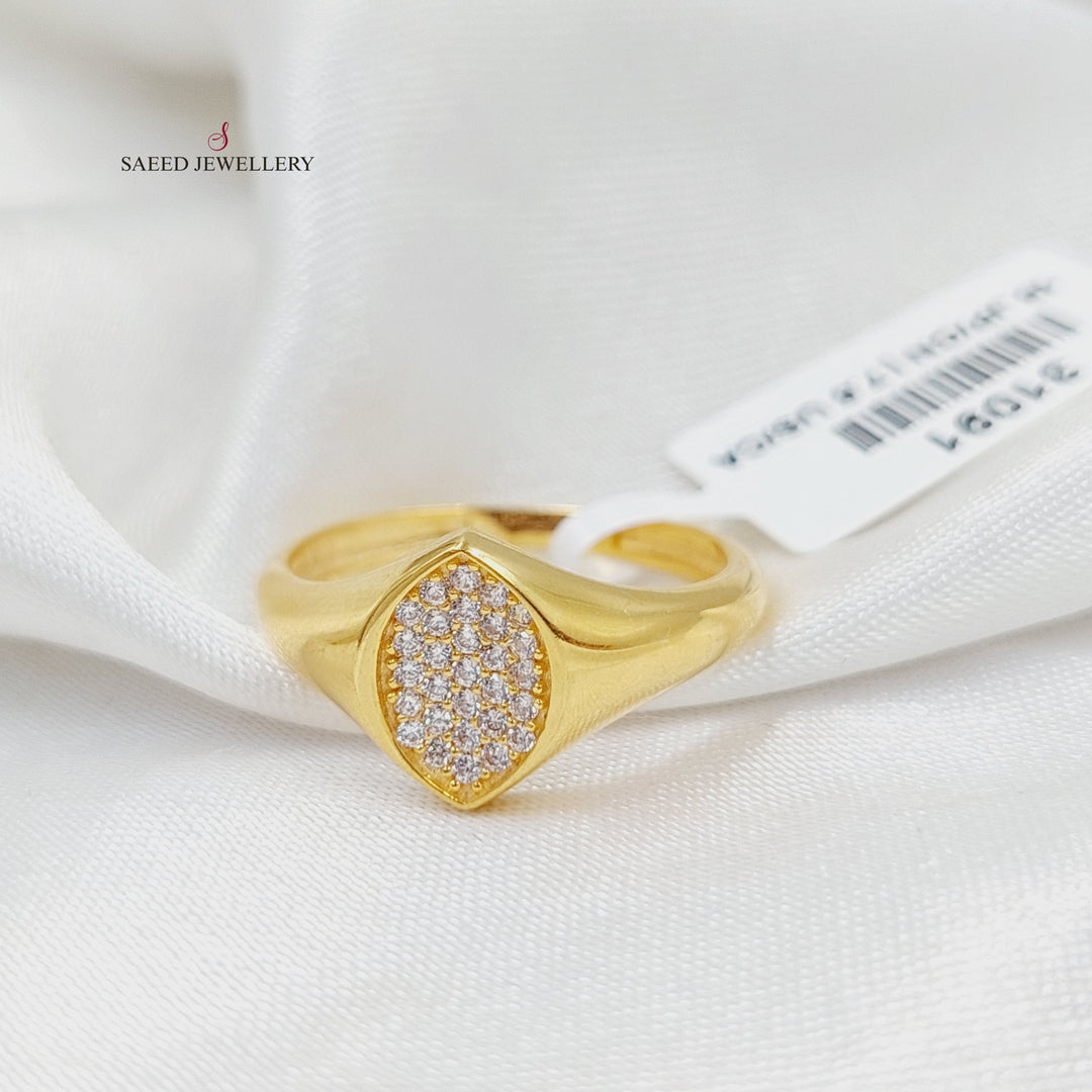 Zircon Studded Turkish Ring  Made of 21K Yellow Gold by Saeed Jewelry-31091