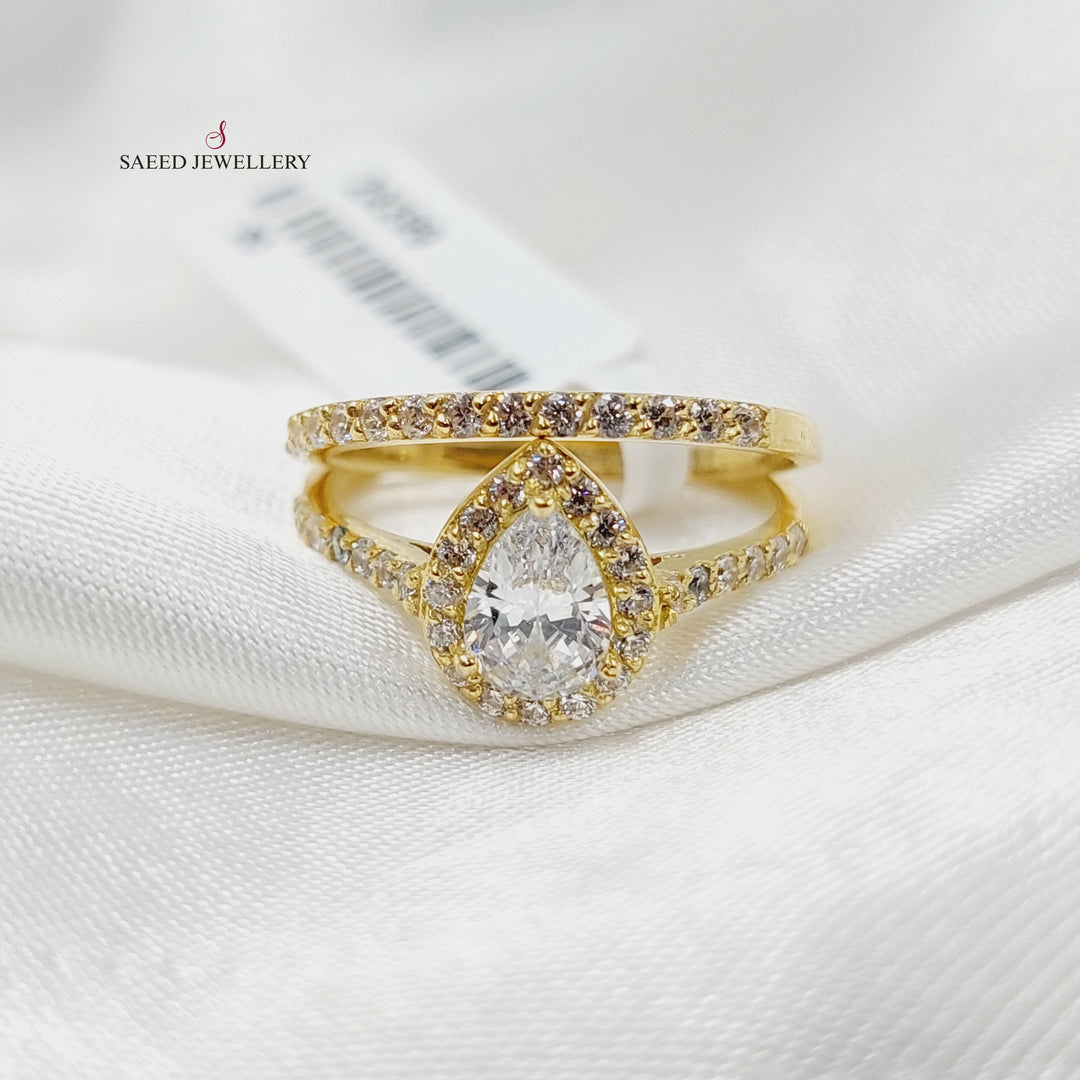 18K Gold Zircon Studded Twins Wedding Ring by Saeed Jewelry - Image 2