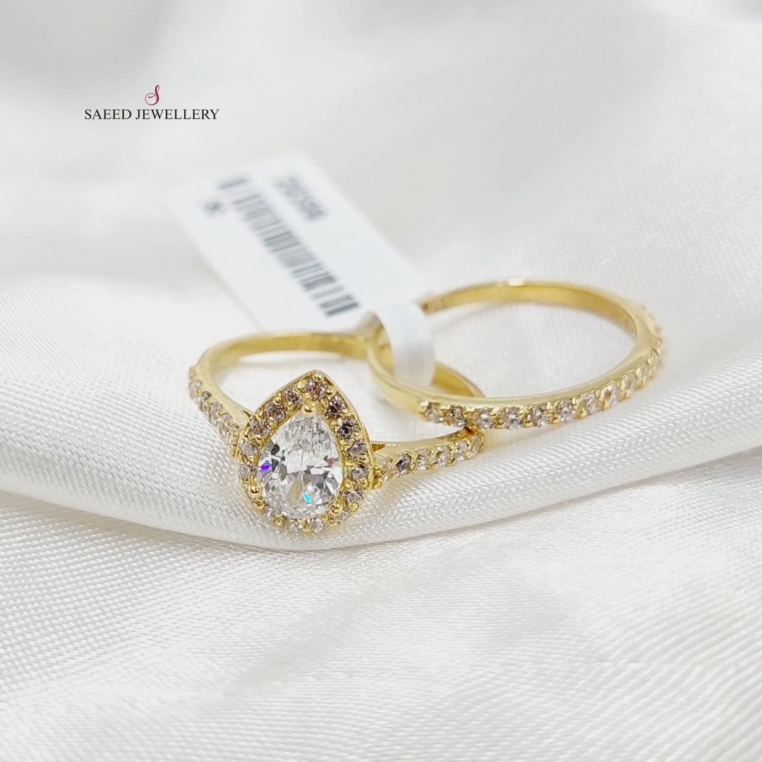 18K Gold Zircon Studded Twins Wedding Ring by Saeed Jewelry - Image 1