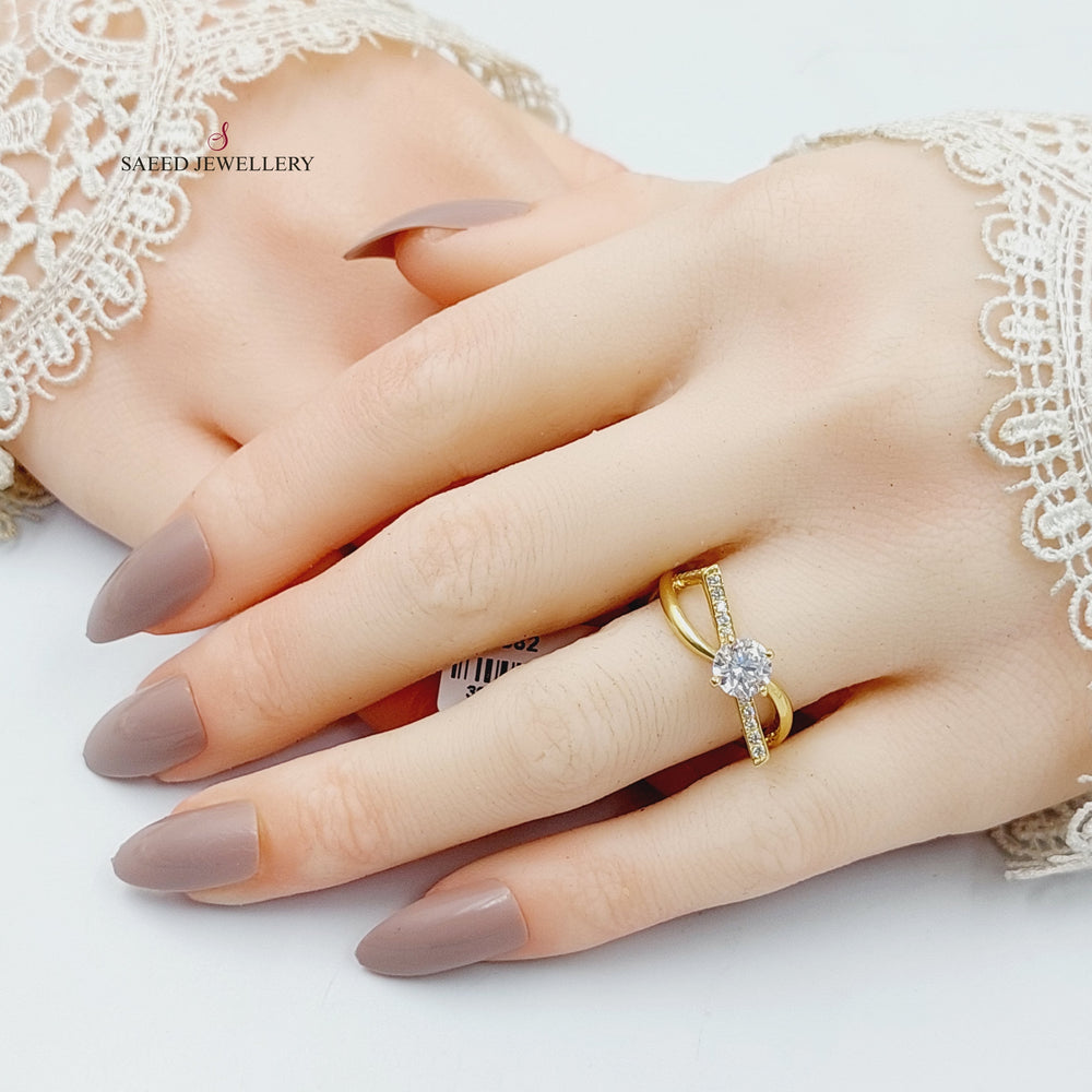 Zircon Studded Twins Wedding Ring  Made Of 18K Yellow Gold by Saeed Jewelry-29882