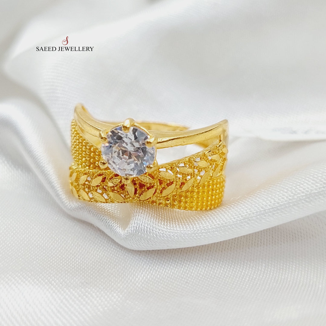 21K Gold Zircon Studded Twins Wedding Ring by Saeed Jewelry - Image 2