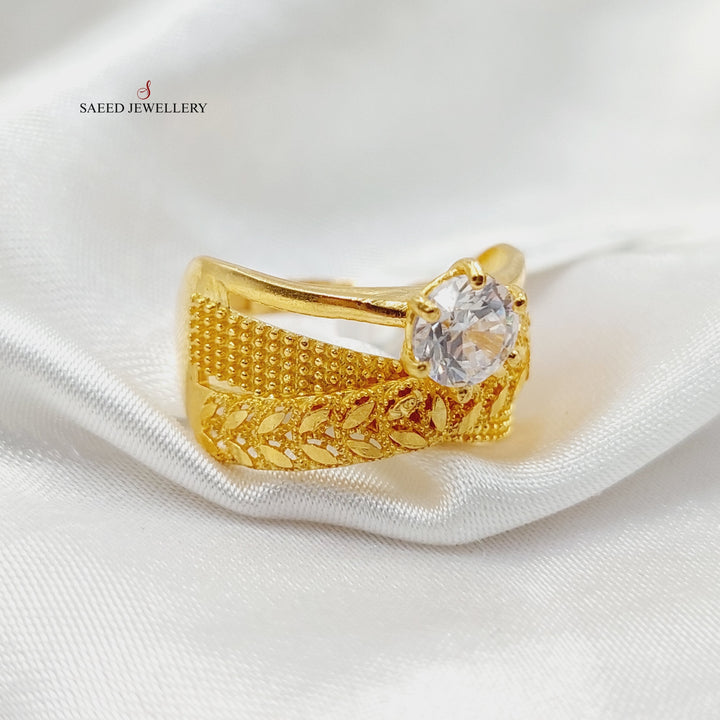 21K Gold Zircon Studded Twins Wedding Ring by Saeed Jewelry - Image 3