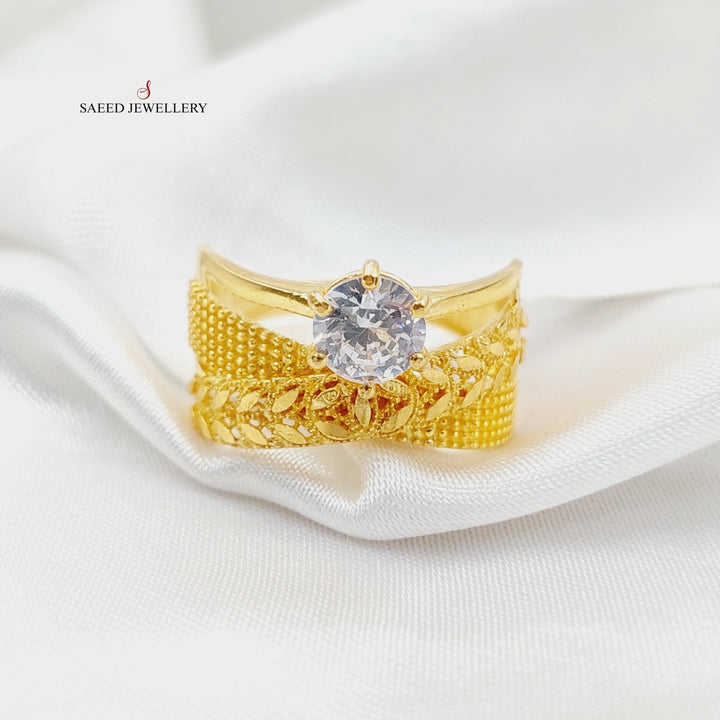 21K Gold Zircon Studded Twins Wedding Ring by Saeed Jewelry - Image 1