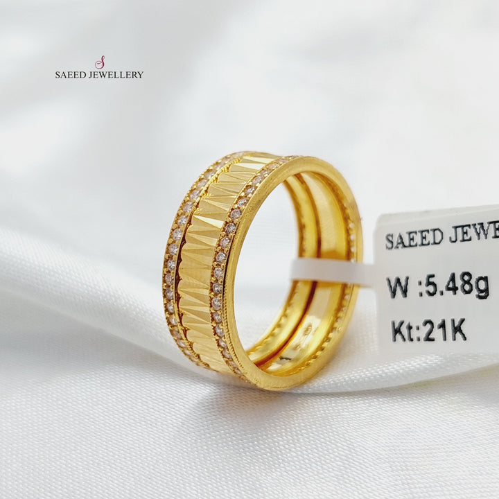 21K Gold Zircon Studded Waves Wedding Ring by Saeed Jewelry - Image 2