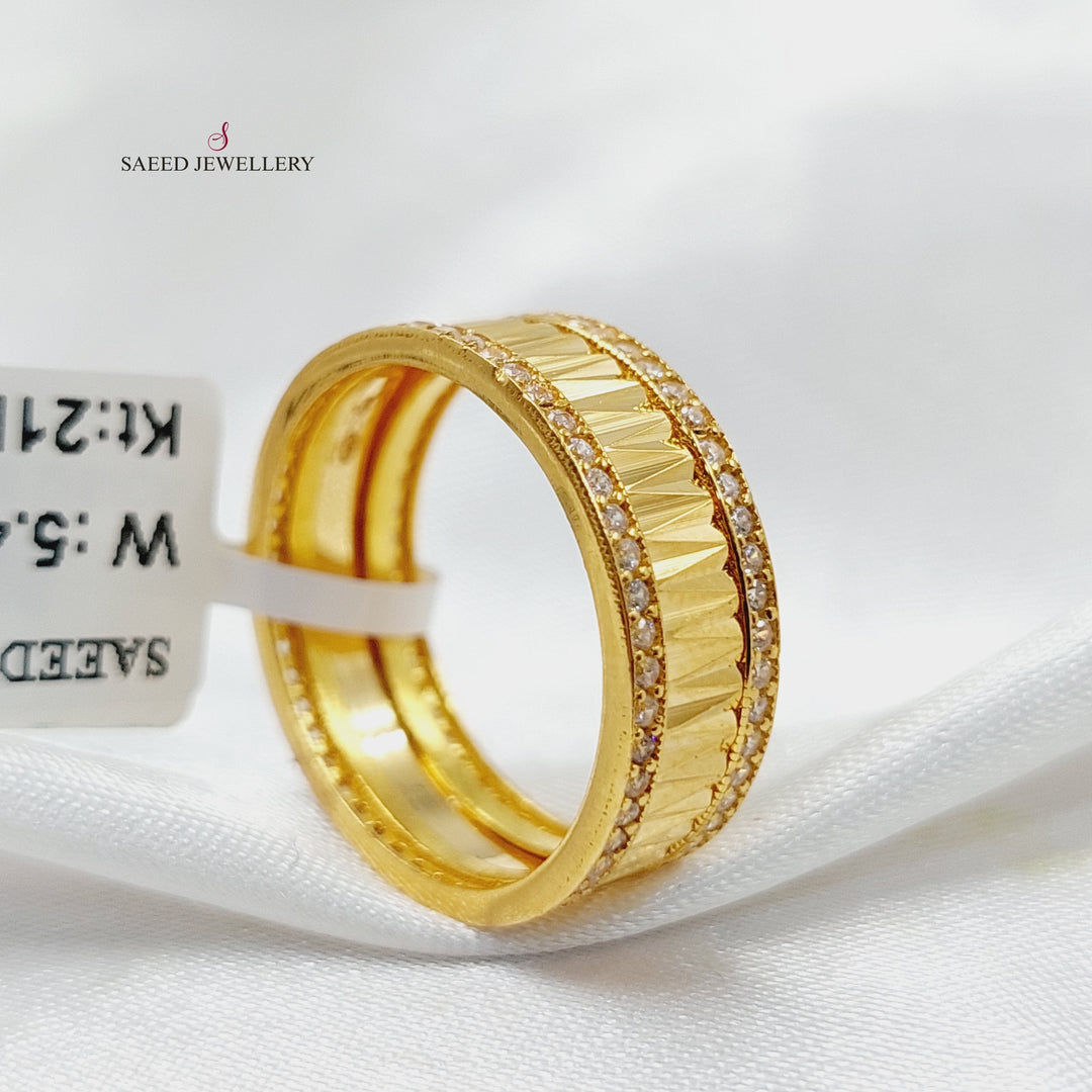 21K Gold Zircon Studded Waves Wedding Ring by Saeed Jewelry - Image 3