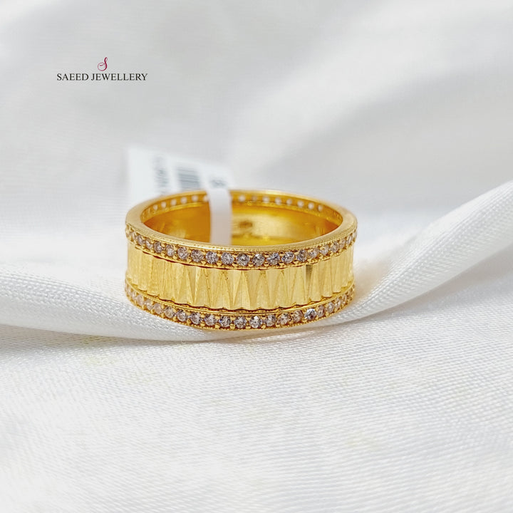 21K Gold Zircon Studded Waves Wedding Ring by Saeed Jewelry - Image 5
