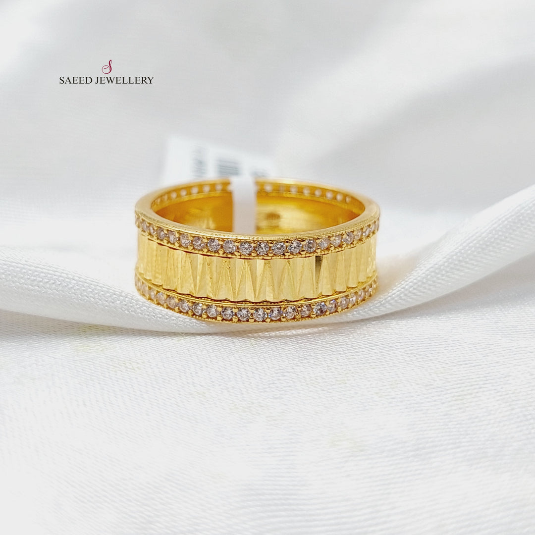 21K Gold Zircon Studded Waves Wedding Ring by Saeed Jewelry - Image 1