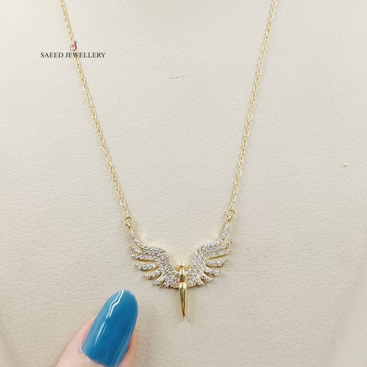 18K Gold Zircon Studded Wings Necklace by Saeed Jewelry - Image 3