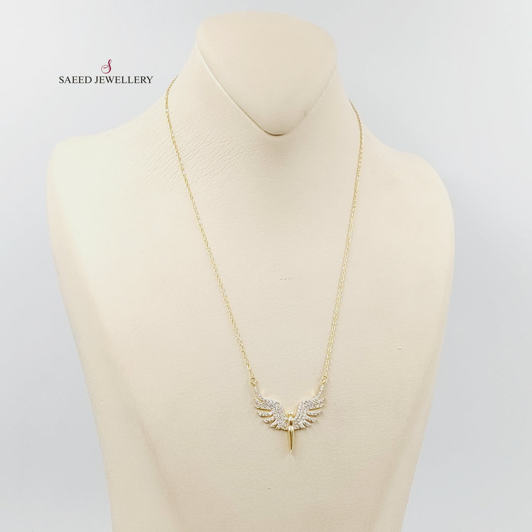 18K Gold Zircon Studded Wings Necklace by Saeed Jewelry - Image 4