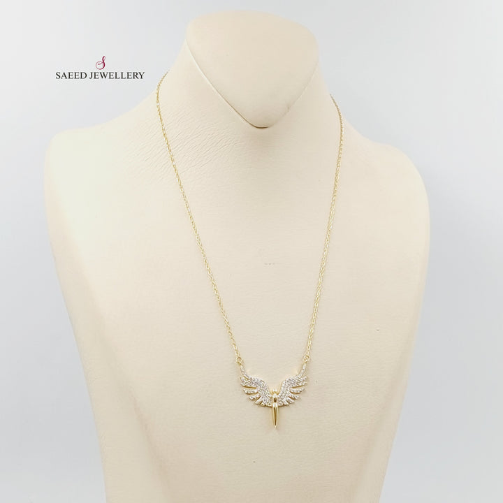 18K Gold Zircon Studded Wings Necklace by Saeed Jewelry - Image 4