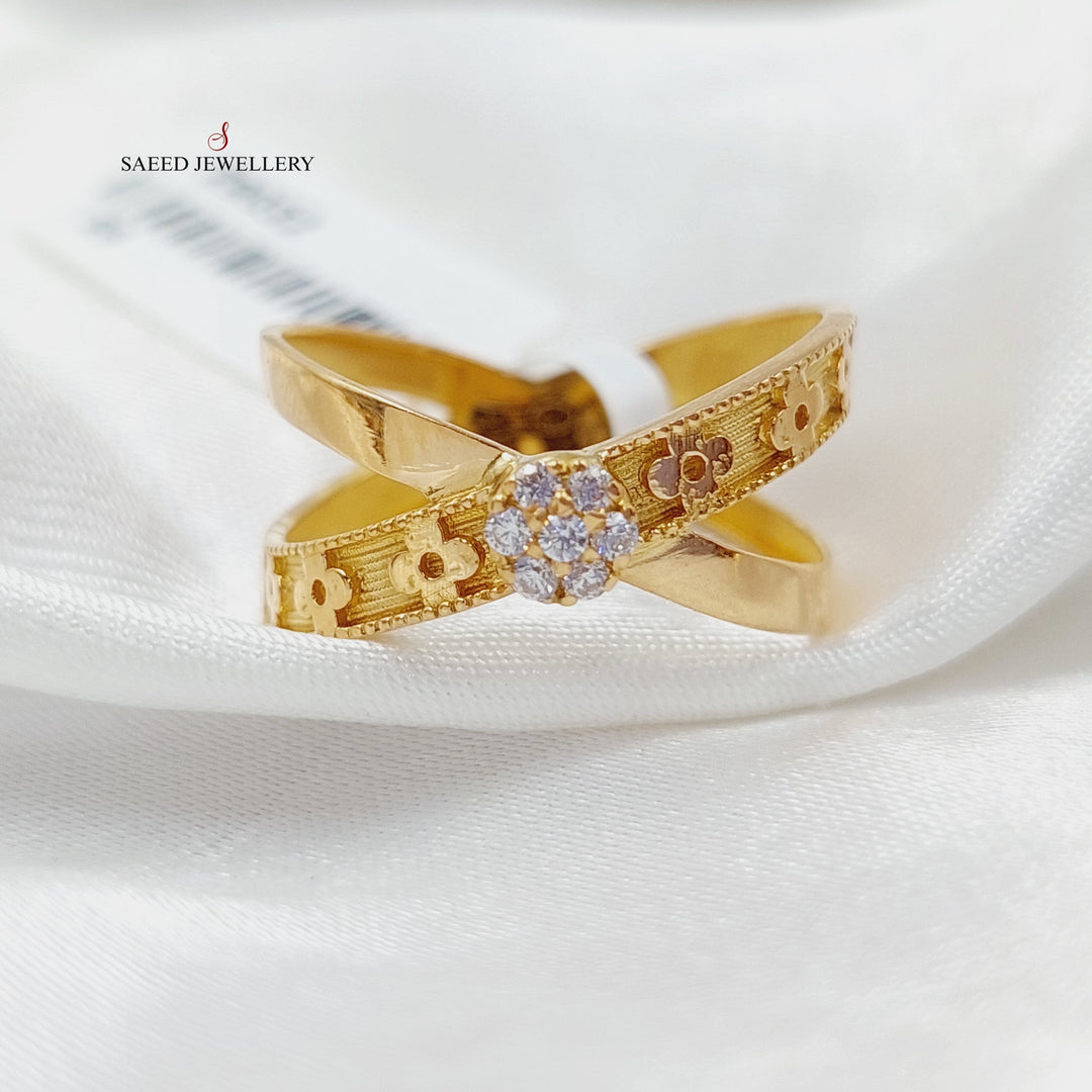 21K Gold Zircon Studded X Style Ring by Saeed Jewelry - Image 1