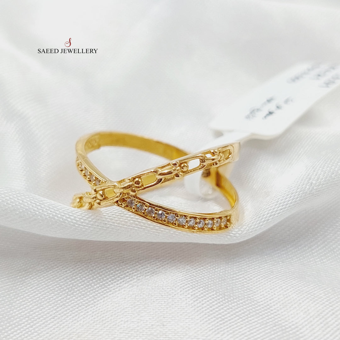 21K Gold Zircon Studded X Style Ring by Saeed Jewelry - Image 3