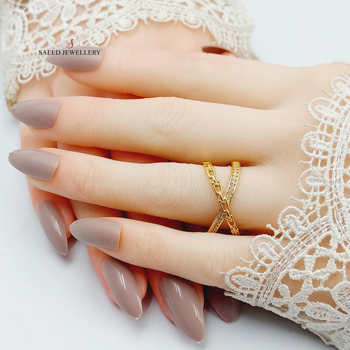 Zircon Studded X Style Ring  Made Of 21K Yellow Gold by Saeed Jewelry-29033