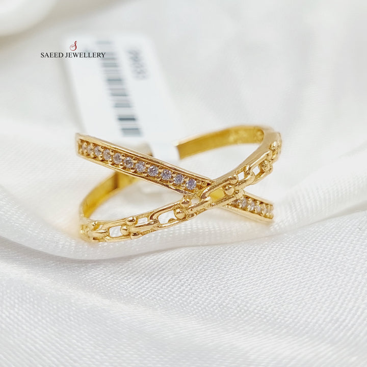 Zircon Studded X Style Ring  Made Of 21K Yellow Gold by Saeed Jewelry-29033