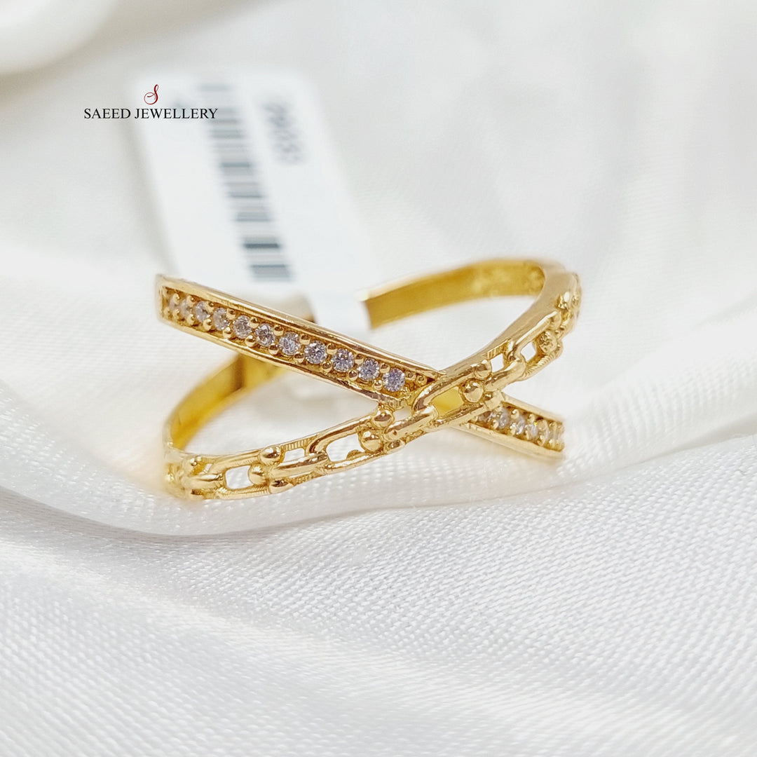 21K Gold Zircon Studded X Style Ring by Saeed Jewelry - Image 1