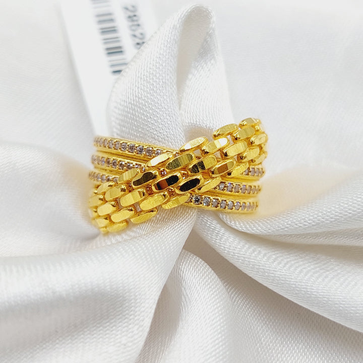 21K Gold Zircon Studded X Style Ring by Saeed Jewelry - Image 5