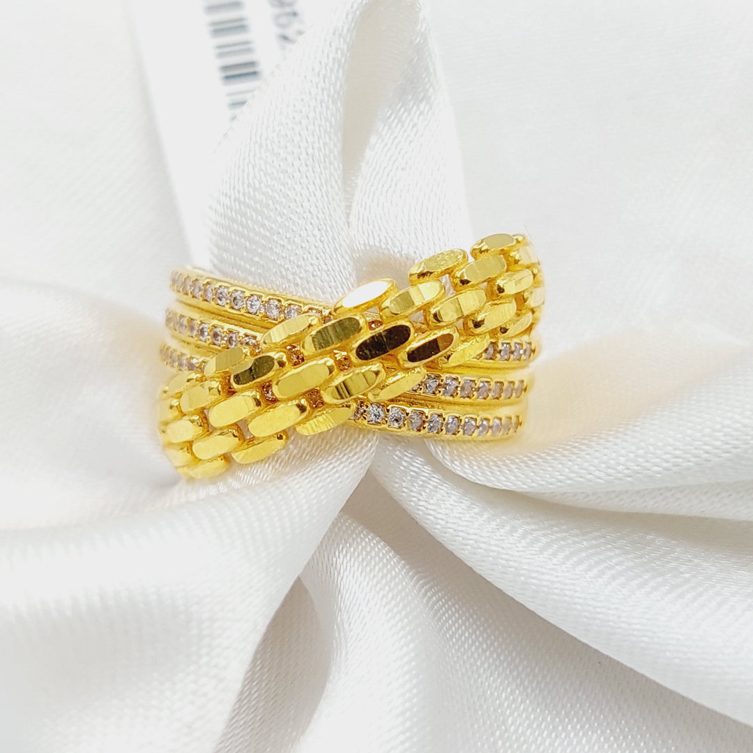 Zircon Studded X Style Ring  Made Of 21K Yellow Gold by Saeed Jewelry-29528