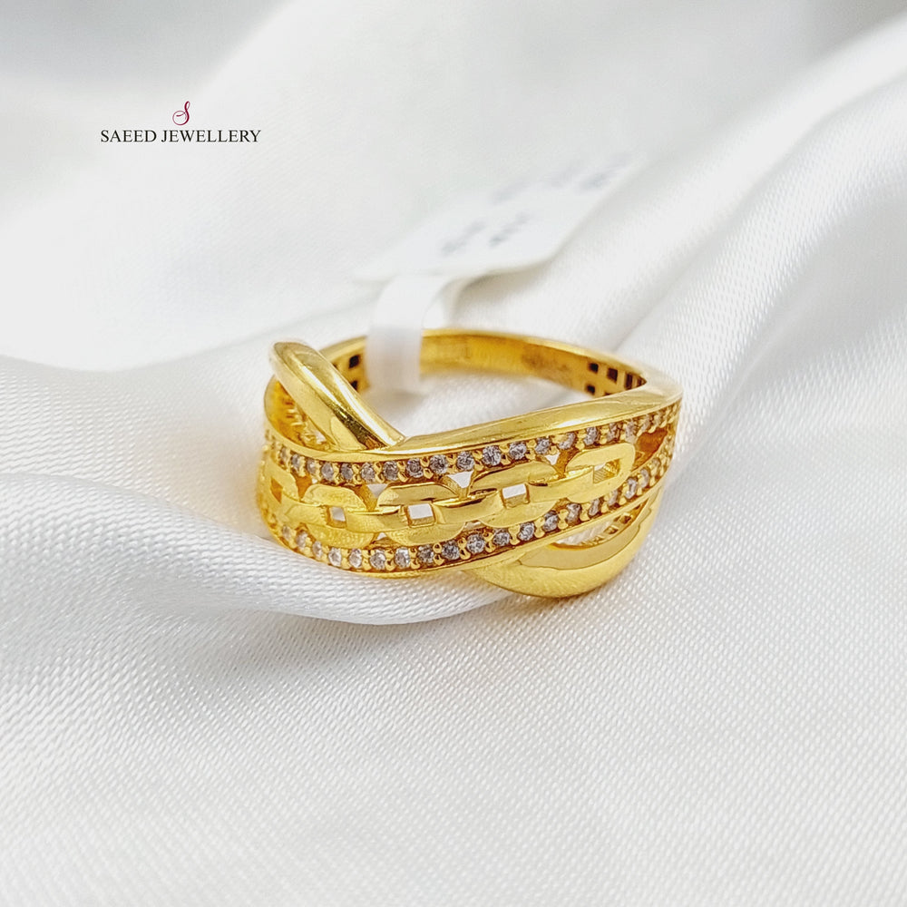 21K Gold Zircon Studded X Style Ring by Saeed Jewelry - Image 2