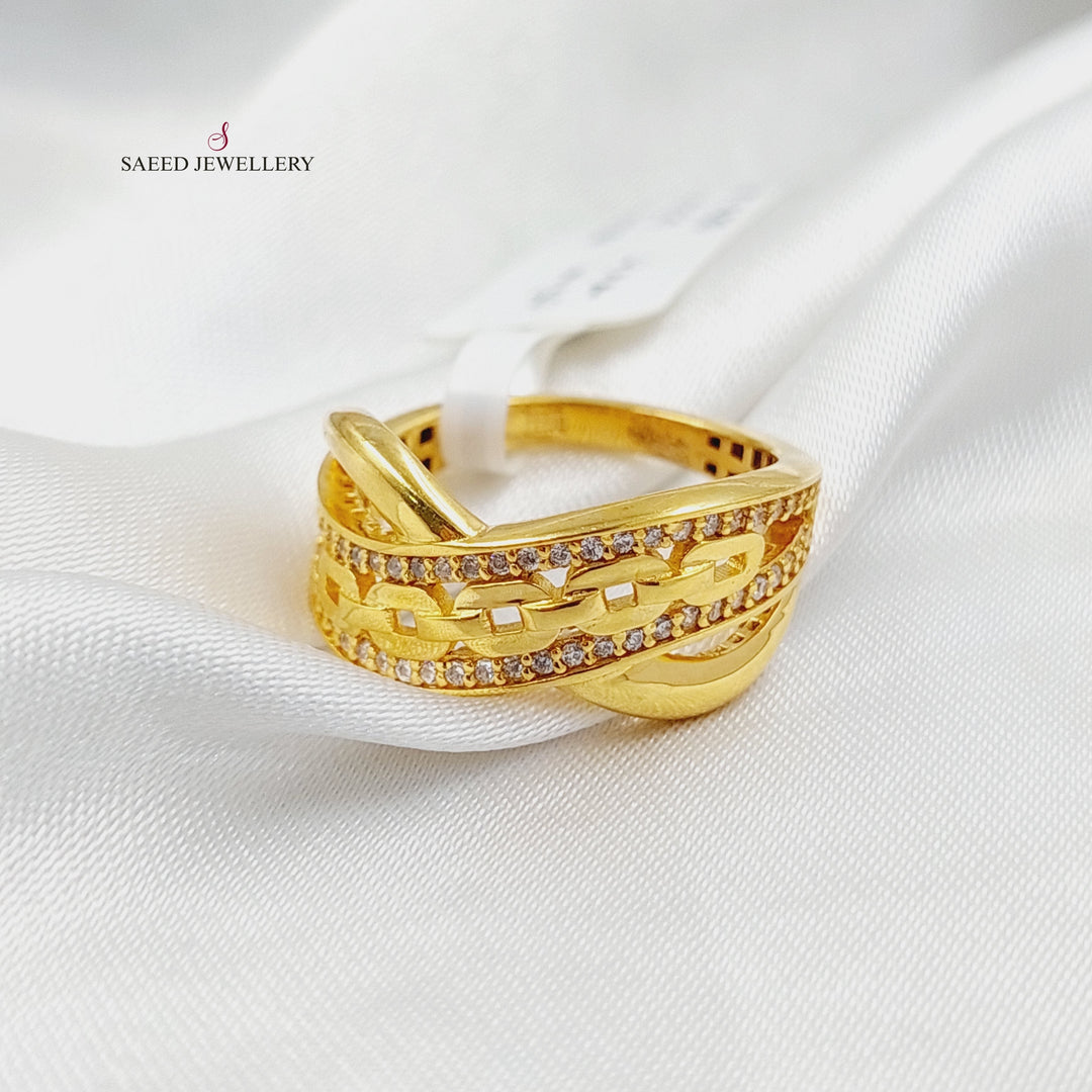 21K Gold Zircon Studded X Style Ring by Saeed Jewelry - Image 2