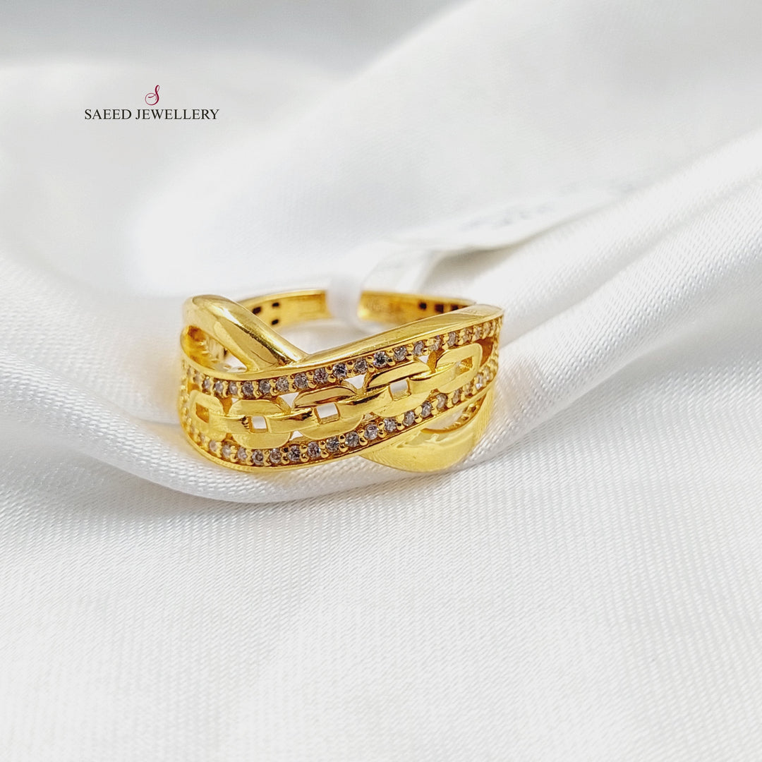 21K Gold Zircon Studded X Style Ring by Saeed Jewelry - Image 3