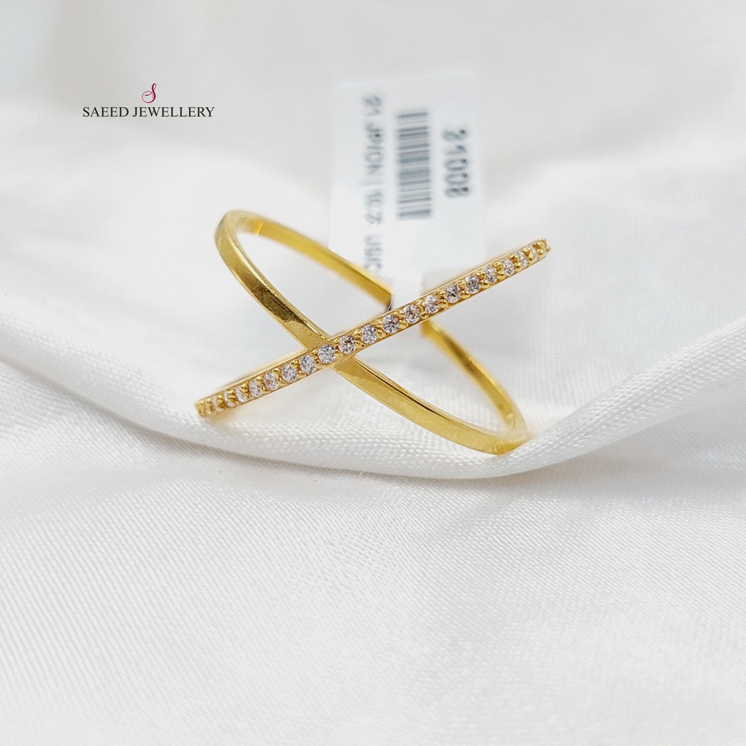 21K Gold Zircon Studded X Style Ring by Saeed Jewelry - Image 3