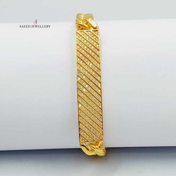 21K Gold Zircon Studded Bar Bracelet by Saeed Jewelry - Image 4