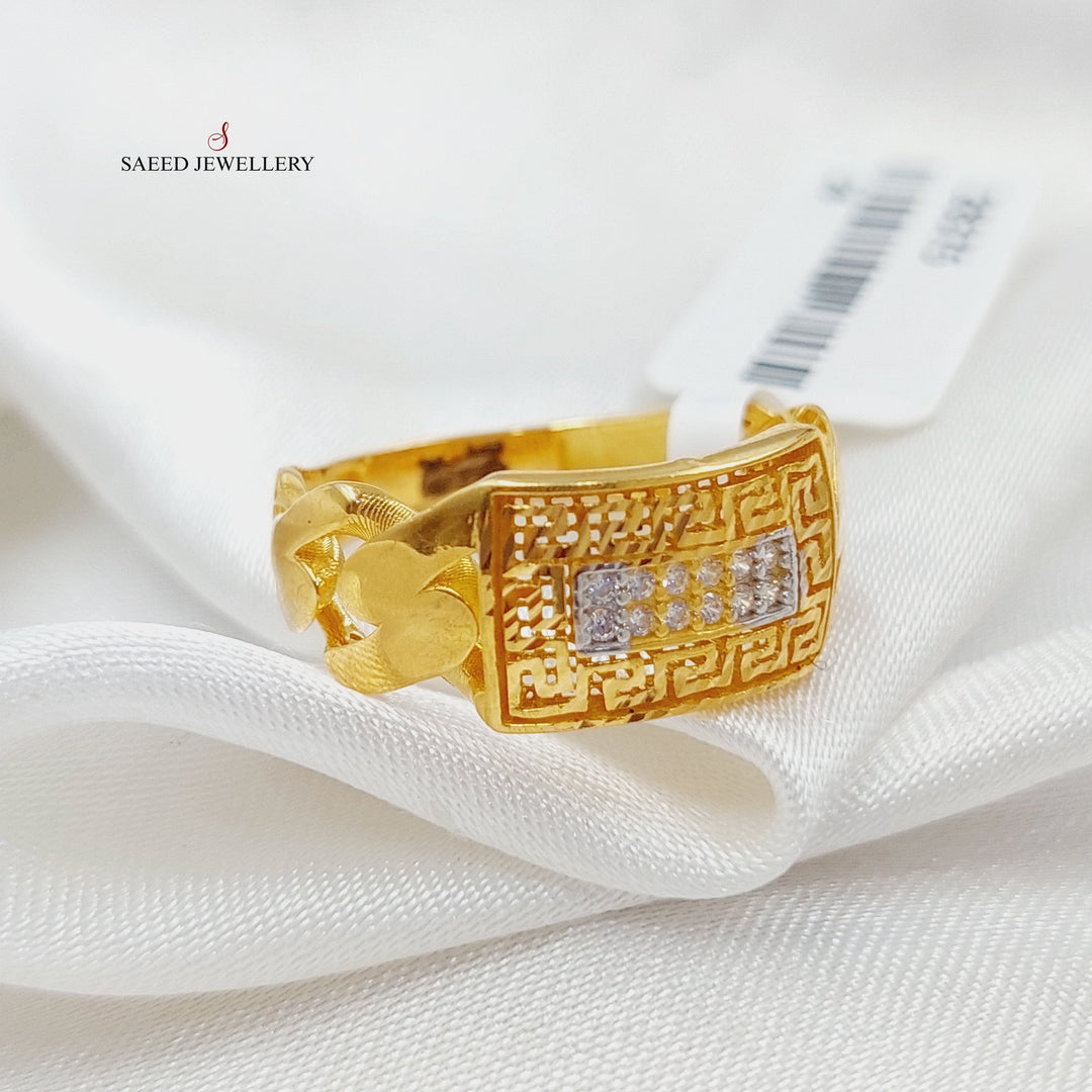 21K Gold Zircon Studded Bar Ring by Saeed Jewelry - Image 3