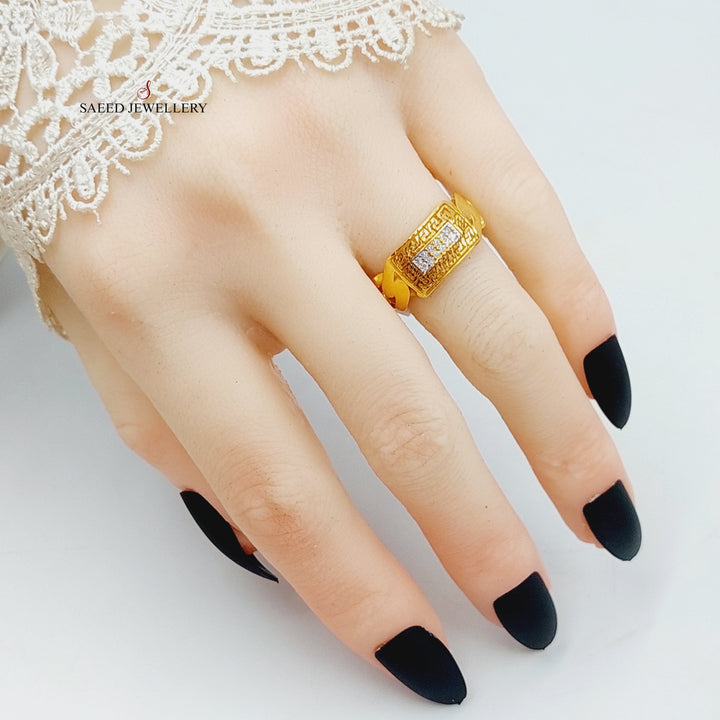 Zirconed Bar Ring Made Of 21K Yellow Gold by Saeed Jewelry-28375