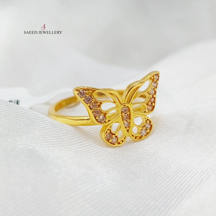 21K Gold Zircon Studded Butterfly Ring by Saeed Jewelry - Image 1