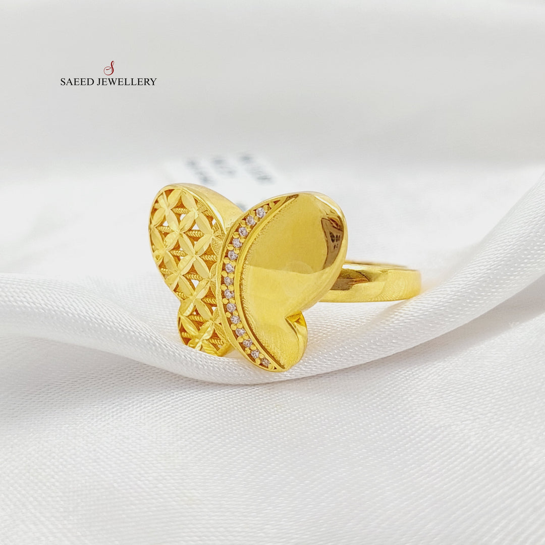 21K Gold Zircon Studded Butterfly Ring by Saeed Jewelry - Image 1