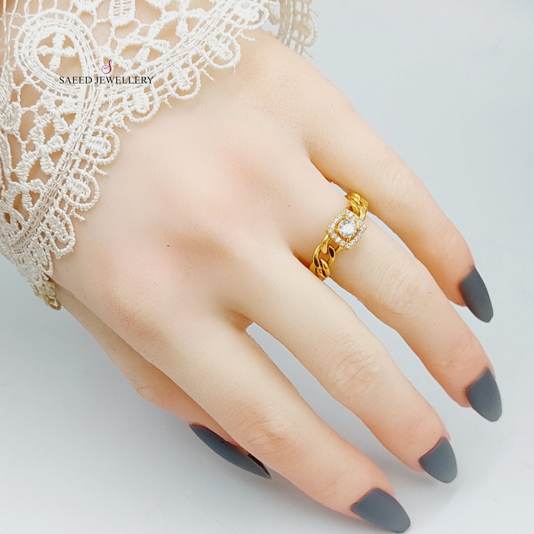 21K Gold Zircon Studded Chain Links Ring by Saeed Jewelry - Image 2