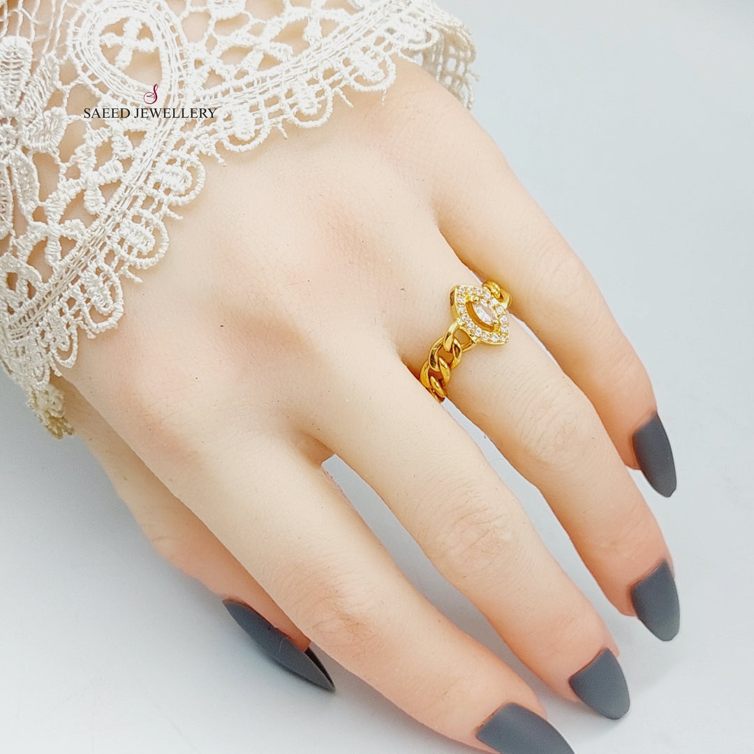 21K Gold Zircon Studded Chain Links Ring by Saeed Jewelry - Image 2