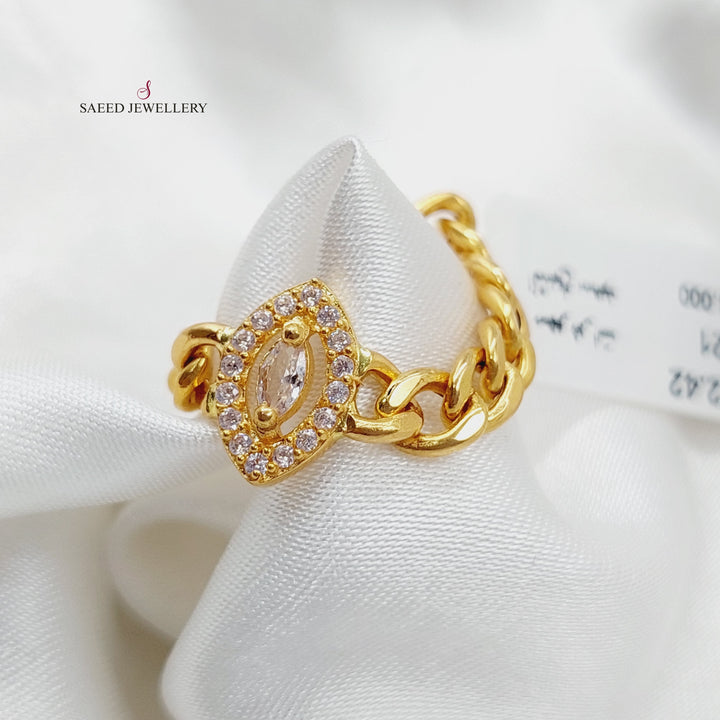 21K Gold Zircon Studded Chain Links Ring by Saeed Jewelry - Image 3