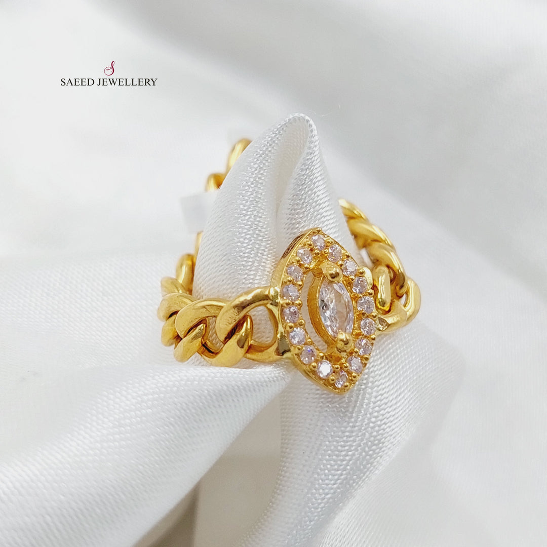 21K Gold Zircon Studded Chain Links Ring by Saeed Jewelry - Image 4