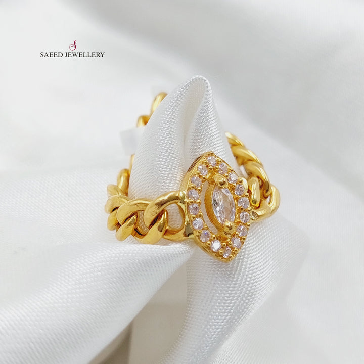 21K Gold Zircon Studded Chain Links Ring by Saeed Jewelry - Image 4