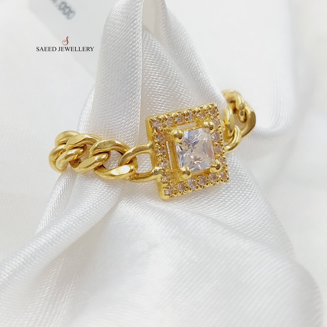 18K Gold Zircon Studded Cuban Links Ring by Saeed Jewelry - Image 3