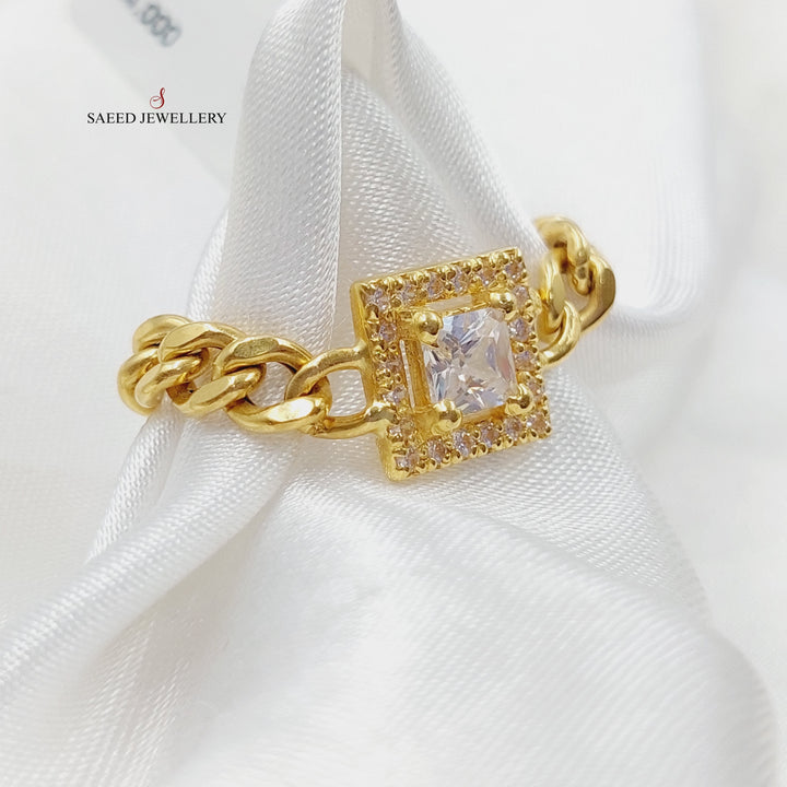 18K Gold Zircon Studded Cuban Links Ring by Saeed Jewelry - Image 3