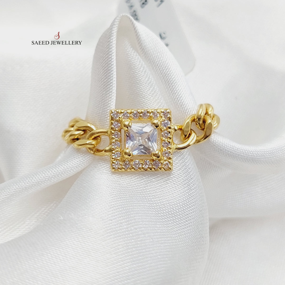 18K Gold Zircon Studded Cuban Links Ring by Saeed Jewelry - Image 1